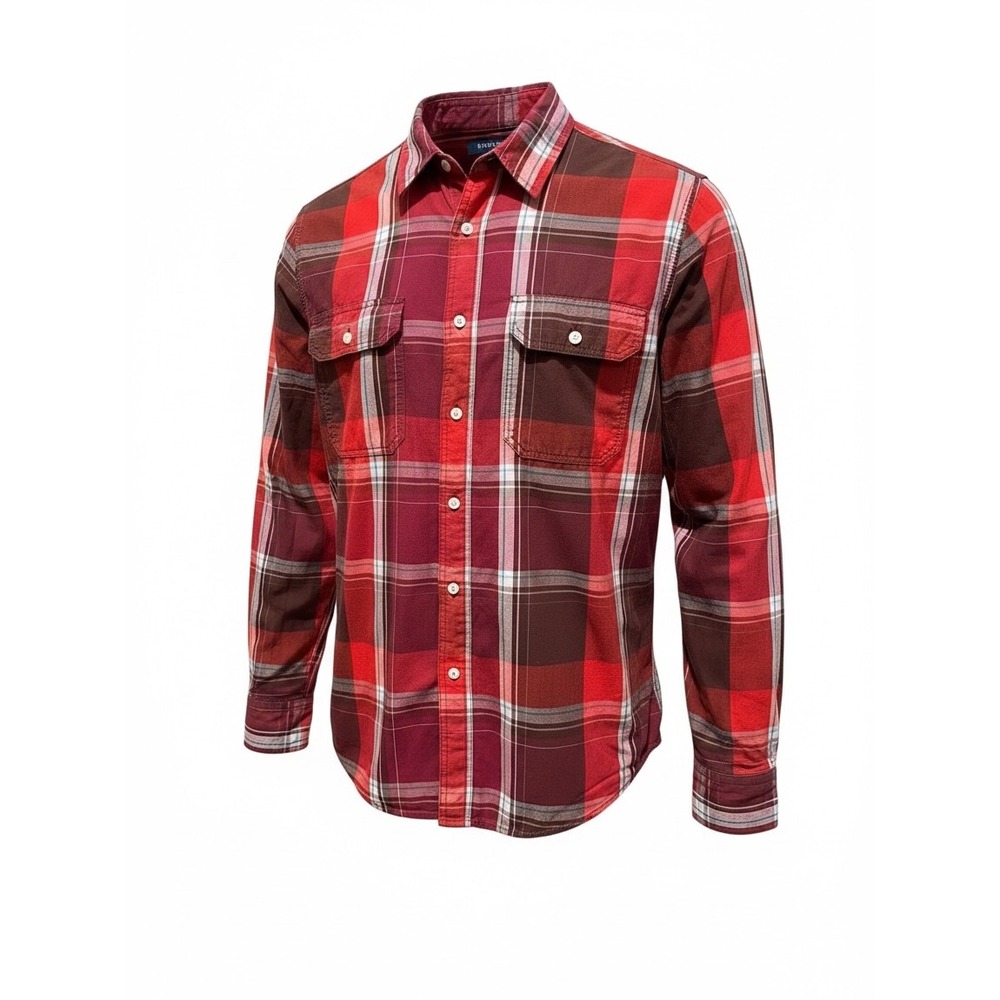 BKE Mens Red Burgundy Plaid Fitted Long Sleeve Button Down Shirt Small